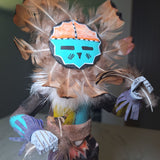 Kachina Doll Sun God S Saunders Signed Vintage Native Art Feather Fur Wood