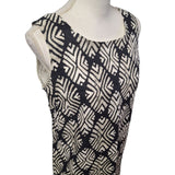 J Jill Linen Dress Sleeveless Black Leaves Tropical Layered Straight Womens 12