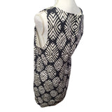 J Jill Linen Dress Sleeveless Black Leaves Tropical Layered Straight Womens 12