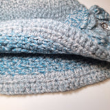 Crochet Knit Hat Flower Bling Blue Gray Fall Winter Womens Handmade Ombre