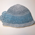 Crochet Knit Hat Flower Bling Blue Gray Fall Winter Womens Handmade Ombre