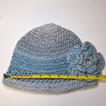 Crochet Knit Hat Flower Bling Blue Gray Fall Winter Womens Handmade Ombre
