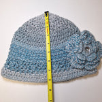Crochet Knit Hat Flower Bling Blue Gray Fall Winter Womens Handmade Ombre