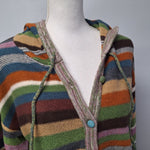 Long Hooded Cardigan Buttons Colorful Stripes Soft Womens XL Long Sleeve