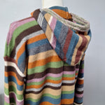 Long Hooded Cardigan Buttons Colorful Stripes Soft Womens XL Long Sleeve