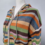 Long Hooded Cardigan Buttons Colorful Stripes Soft Womens XL Long Sleeve