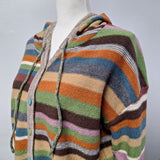 Long Hooded Cardigan Buttons Colorful Stripes Soft Womens XL Long Sleeve