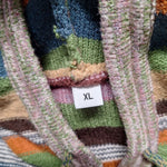 Long Hooded Cardigan Buttons Colorful Stripes Soft Womens XL Long Sleeve
