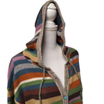 Long Hooded Cardigan Buttons Colorful Stripes Soft Womens XL Long Sleeve