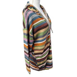 Long Hooded Cardigan Buttons Colorful Stripes Soft Womens XL Long Sleeve
