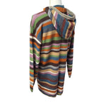 Long Hooded Cardigan Buttons Colorful Stripes Soft Womens XL Long Sleeve