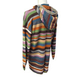 Long Hooded Cardigan Buttons Colorful Stripes Soft Womens XL Long Sleeve