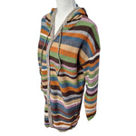 Long Hooded Cardigan Buttons Colorful Stripes Soft Womens XL Long Sleeve