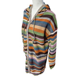 Long Hooded Cardigan Buttons Colorful Stripes Soft Womens XL Long Sleeve