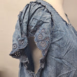LC Lauren Conrad Blouse Lace Cap Sleeves Blue Denim Womens XL Tie Back Country