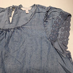 LC Lauren Conrad Blouse Lace Cap Sleeves Blue Denim Womens XL Tie Back Country