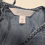 LC Lauren Conrad Blouse Lace Cap Sleeves Blue Denim Womens XL Tie Back Country