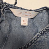 LC Lauren Conrad Blouse Lace Cap Sleeves Blue Denim Womens XL Tie Back Country