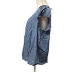 LC Lauren Conrad Blouse Lace Cap Sleeves Blue Denim Womens XL Tie Back Country