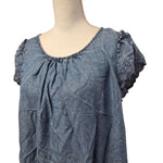 LC Lauren Conrad Blouse Lace Cap Sleeves Blue Denim Womens XL Tie Back Country