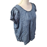 LC Lauren Conrad Blouse Lace Cap Sleeves Blue Denim Womens XL Tie Back Country