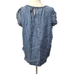 LC Lauren Conrad Blouse Lace Cap Sleeves Blue Denim Womens XL Tie Back Country