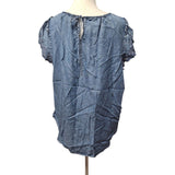 LC Lauren Conrad Blouse Lace Cap Sleeves Blue Denim Womens XL Tie Back Country