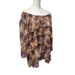 Christopher & Banks Ruffle Blouse Brown Womens XL Sheer Layers Off Shoulder