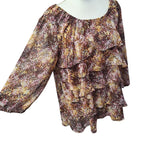 Christopher & Banks Ruffle Blouse Brown Womens XL Sheer Layers Off Shoulder