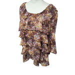 Christopher & Banks Ruffle Blouse Brown Womens XL Sheer Layers Off Shoulder