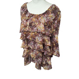 Christopher & Banks Ruffle Blouse Brown Womens XL Sheer Layers Off Shoulder