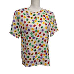 Eva Laurel New York Shoulder Pads Vintage Blouse Womens 10 USA Made Colorful Spots