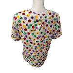 Eva Laurel New York Shoulder Pads Vintage Blouse Womens 10 USA Made Colorful Spots