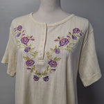 Sarah Morgan Shirt Embroidered Floral Off White Quarter Button Womens Large