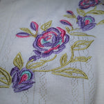 Sarah Morgan Shirt Embroidered Floral Off White Quarter Button Womens Large
