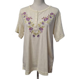 Sarah Morgan Shirt Embroidered Floral Off White Quarter Button Womens Large
