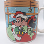 Disney Mickey Minnie Mouse Mug Coffee Tea Applause Santa Window Christmas Snow