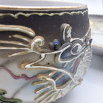 Dragonware Japanese Moriage Cream Pitcher Black Blue Raised Saucer Teacup Set