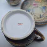 Dragonware Japanese Moriage Cream Pitcher Black Blue Raised Saucer Teacup Set