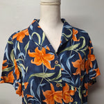 Jamaica Bay Hawaiin Shirt Shoulder Pads Womens XL Tiger Lillys Floral Button Up