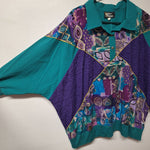 Silver Threads USA Pullover Teal Green Purple Vintage Womens 5X Shoulder Pads
