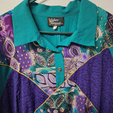 Silver Threads USA Pullover Teal Green Purple Vintage Womens 5X Shoulder Pads