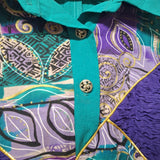 Silver Threads USA Pullover Teal Green Purple Vintage Womens 5X Shoulder Pads