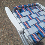Vintage Webbed Folding Chair Aluminum Red White Blue Summer Patio Patriotic USA