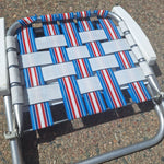 Vintage Webbed Folding Chair Aluminum Red White Blue Summer Patio Patriotic USA