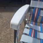 Vintage Webbed Folding Chair Aluminum Red White Blue Summer Patio Patriotic USA
