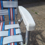 Vintage Webbed Folding Chair Aluminum Red White Blue Summer Patio Patriotic USA