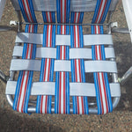 Vintage Webbed Folding Chair Aluminum Red White Blue Summer Patio Patriotic USA