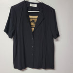 Vintage Alfred Dunner Button Up Black Shoulder Pads Womens 10 One Piece Blouse