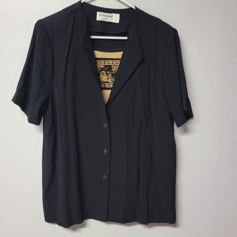 Vintage Alfred Dunner Button Up Black Shoulder Pads Womens 10 One Piece Blouse
